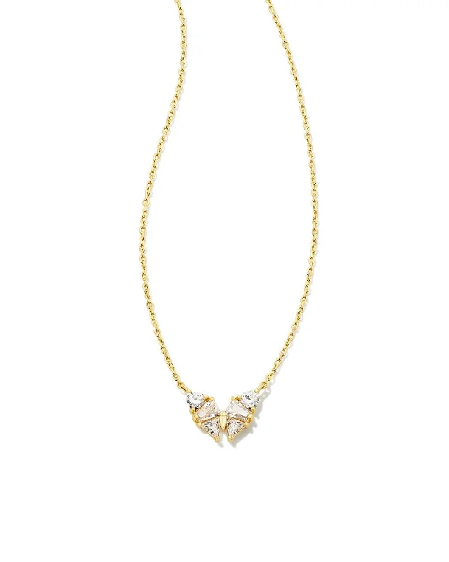 Women's geometric necklaces-Kendra Scott - Blair Buttterfly Small Short Pendant Necklace - Gold White CZ