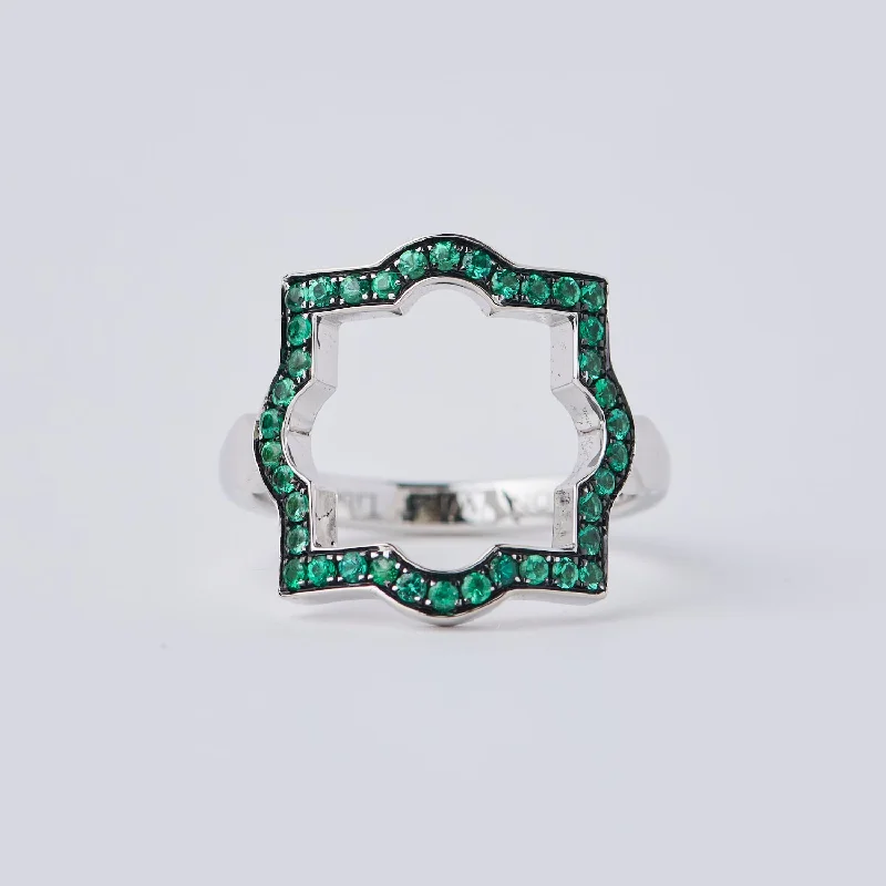 Women's gift rings-Large Liberty White Gold Emerald Halo Ring