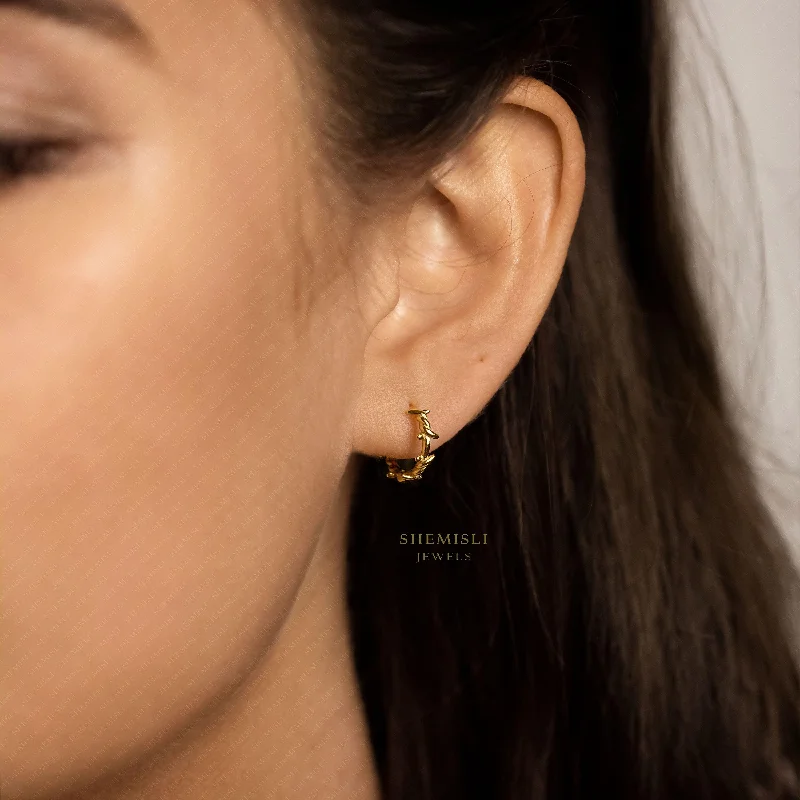 Women's formal earrings-Thorn Hoop Earrings, Spike Huggies, Gold, Silver SHEMISLI SH455