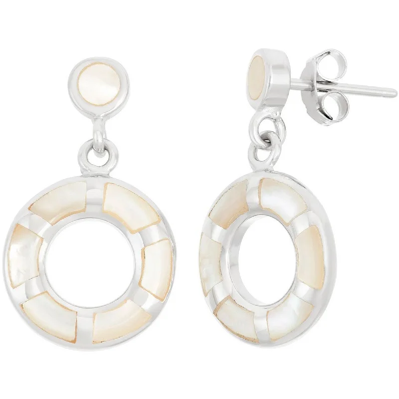 Women's geometric earrings-Classic Women's Earrings - White MOP Open Circle Shape French Wire Closure | D-5874