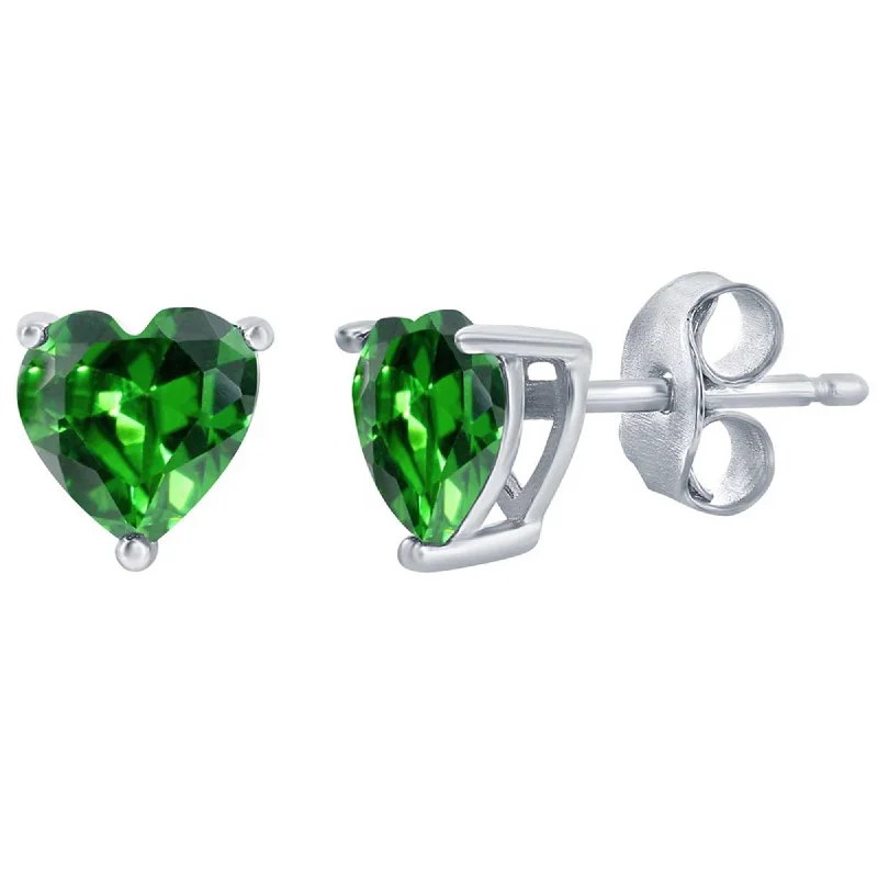 Women's limited edition earrings-Classic Women's Earrings - Silver 6mm Emerald "May" Heart Perciosa Crystal | D-8421