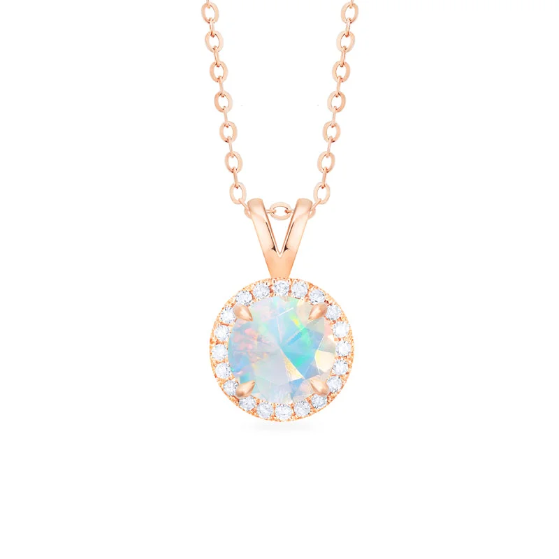 Women's ruby necklaces-[Nova] Petite Halo Diamond Necklace in Opal