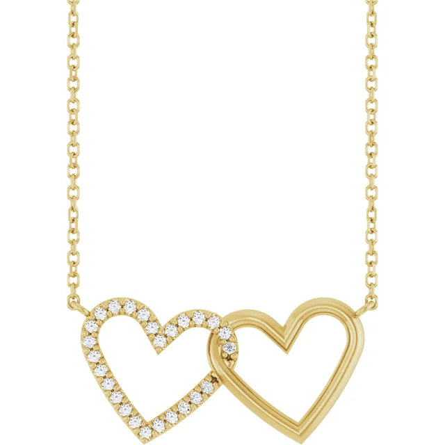 Women's silver-plated necklaces-14K Yellow 1/8 CTW Natural Diamond Petite Double Interlocking Heart Comes with  16-18" Necklace