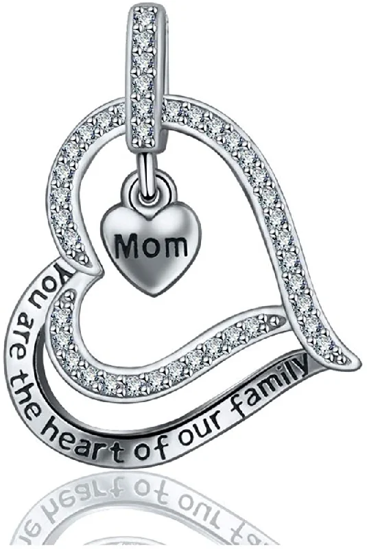 Women's layered necklaces-Jewelry Trends Mom Heart of the Family CZ Sterling Silver Mothers Day Pendant Necklace 18"