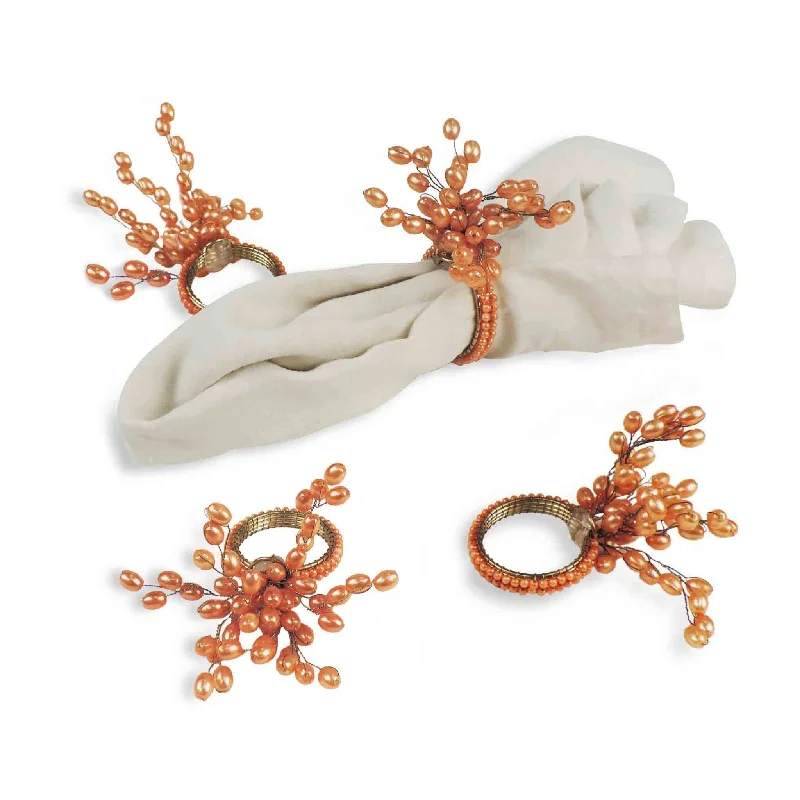 Women's jade rings-Willow Bud Napkin Ring in Orange, Set of 4