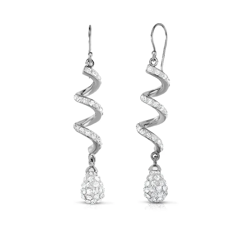 Women's birthstone earrings-Spiral Crystal Drop Earrings