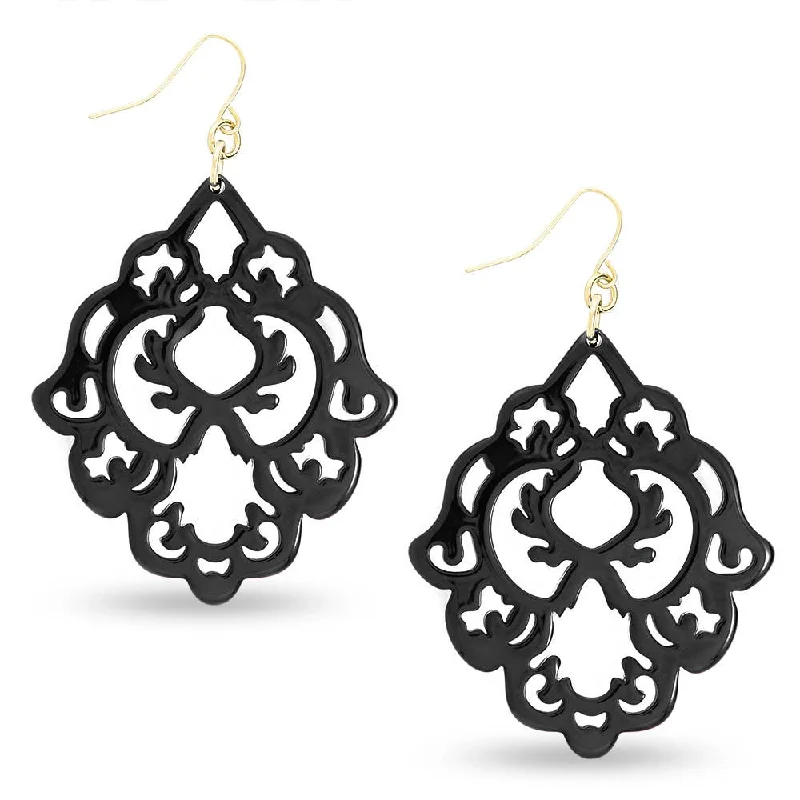 Women's heirloom rings-Black Scroll Resin Earring