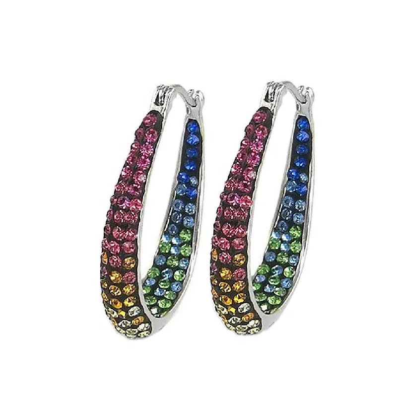 Women's luxury gift earrings-Graduated Multi-color Crystal Hoop Earrings