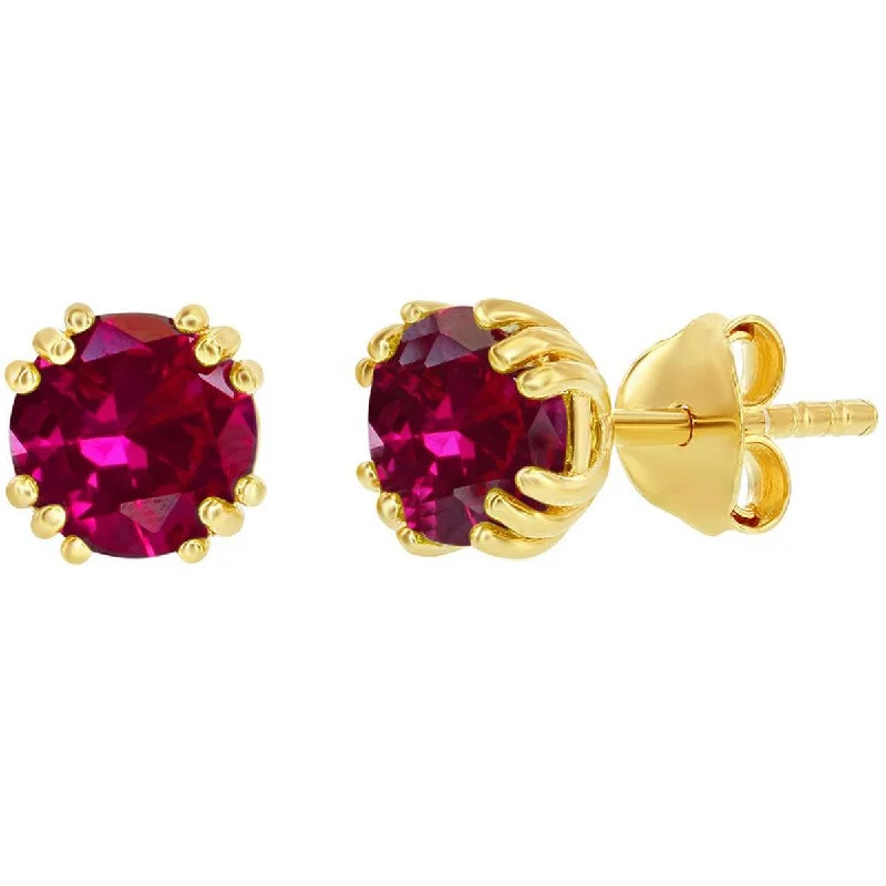 Women's bridal earrings-Classic Women's Earrings - Gold Plated July Birthstone Round Shape 6mm Stud | D-8280