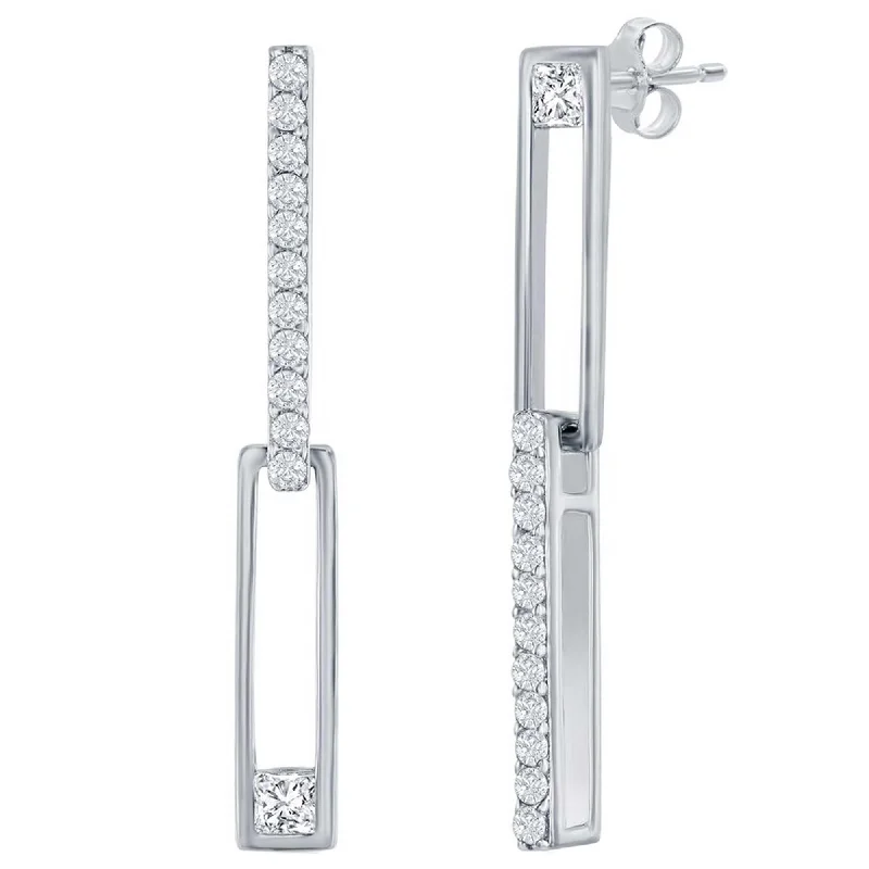 Women's waterproof earrings-Classic Women's Earrings - Sterling Silver Asymmetric Paperclip CZ | D-8387