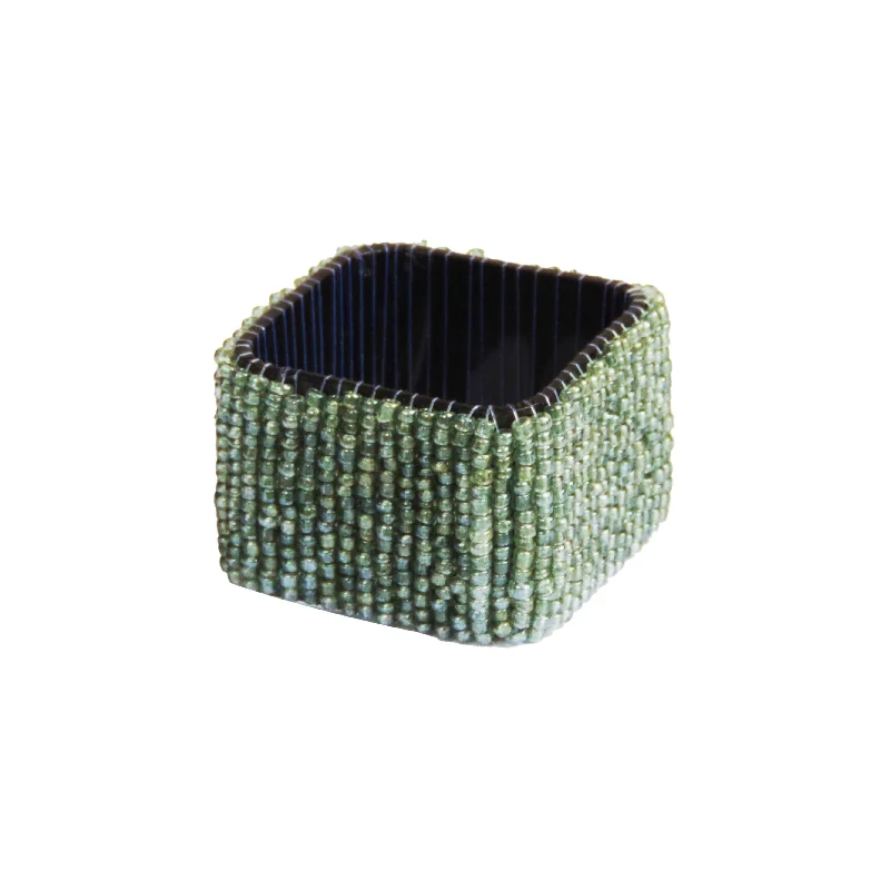 Women's graduation rings-Classic Square Napkin Ring in Green, Set of 4