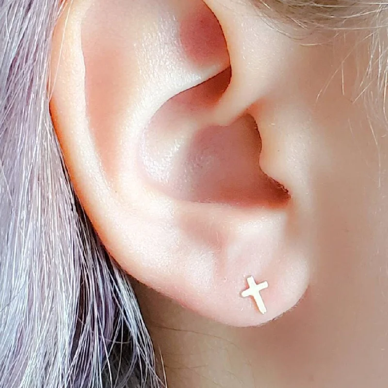 Women's titanium earrings-Tiny Cross Earrings