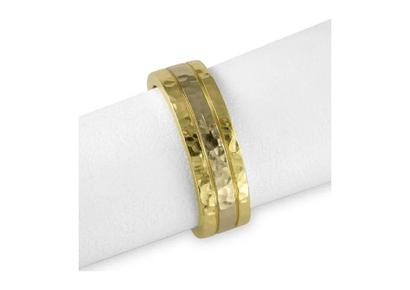 Women's rose gold rings-Bi-Tone Beaten Ring, Yellow & White Gold