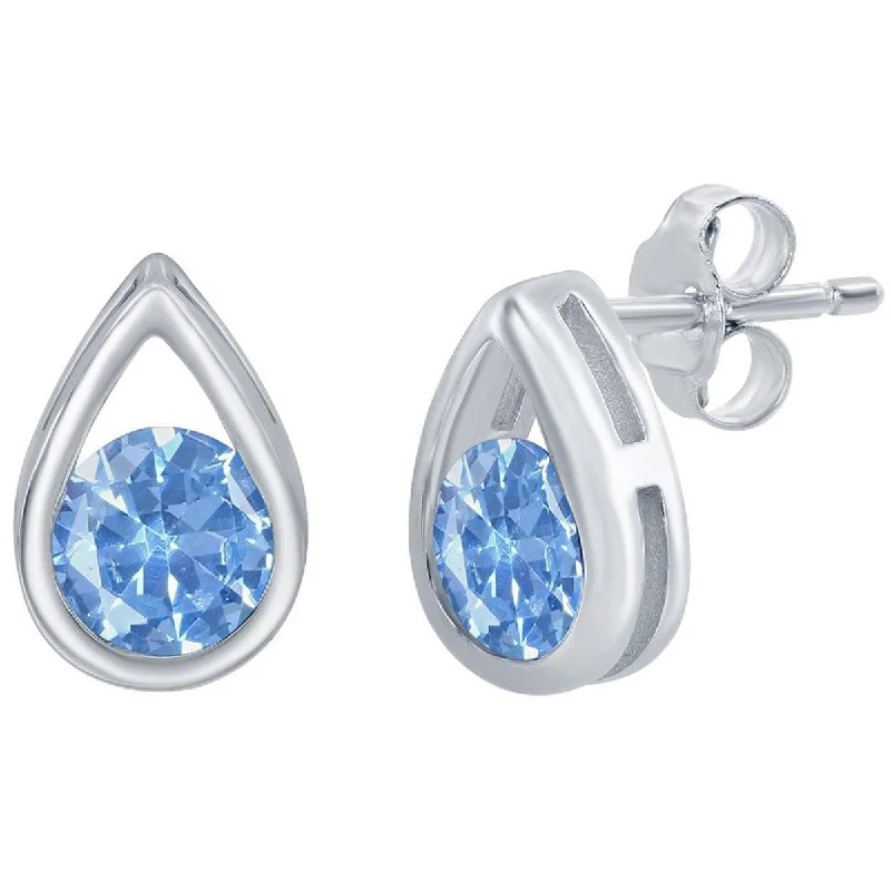 Women's star earrings-Classic Women's Earrings - Pearshaped with Round Created Aquamarine Stud | D-8161