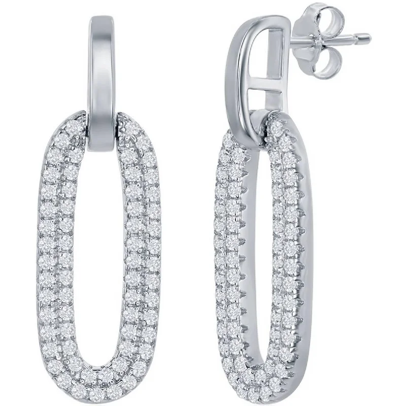 Women's DNA earrings-Classic Women's Earrings - Sterling Silver Oval Micro Pave CZ Door Knocker | D-7848