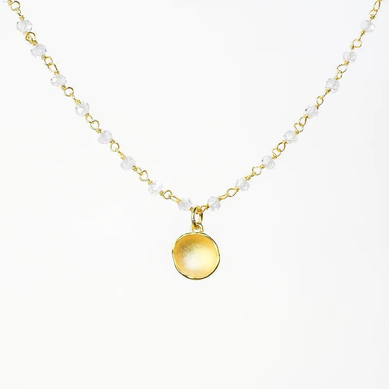 Women's party necklaces-NEW! Medium Dishy Pod in Gold Vermeil on Quartz Beaded Chain by Sarah Richardson