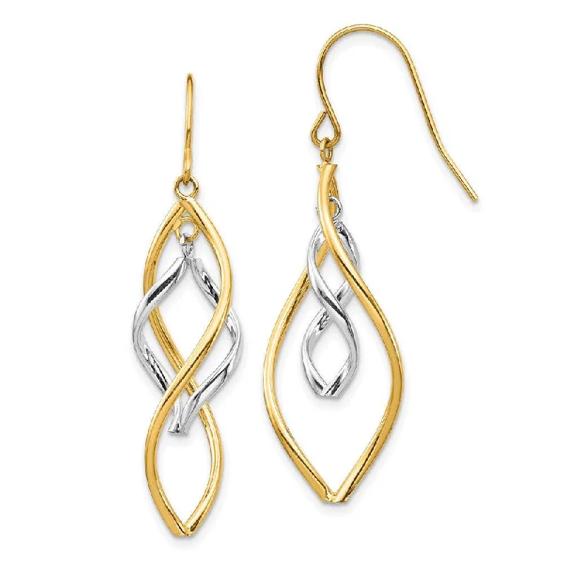 Women's hypoallergenic earrings-14K Two-tone Fancy Twisted Dangle Earrings