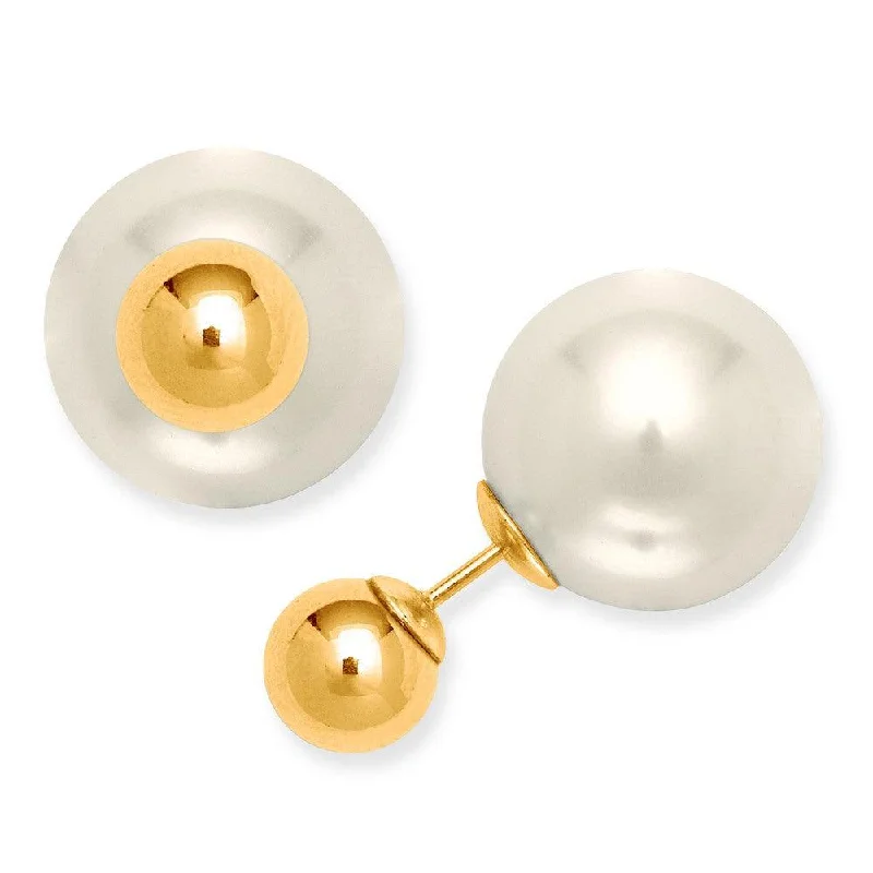 Women's seasonal earrings-Sterling Silver Gold Bead with Pearl Back Earrings