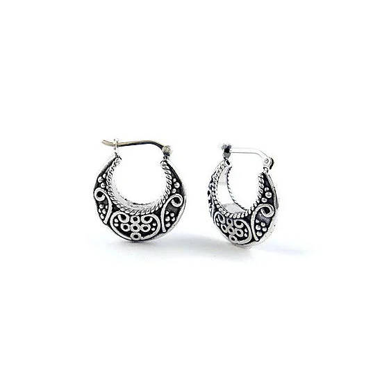 Women's titanium earrings-Sterling Silver Handcrafted Basket Hoops