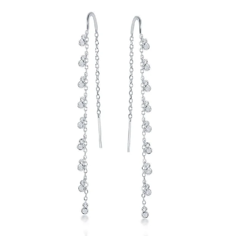 Women's vintage-inspired earrings-Sterling Silver Hanging Bezel Set CZ Earrings