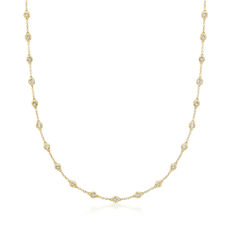 Women's Mother's Day necklaces-Ross-Simons Bezel-Set Diamond Station Necklace in 14kt Yellow Gold