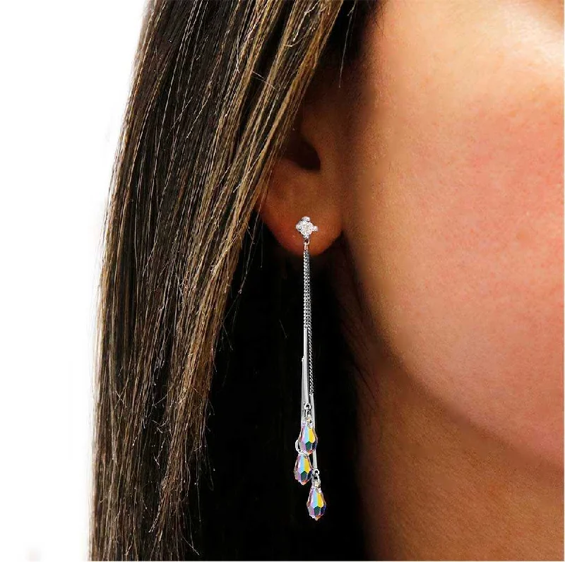 Women's symbolic earrings-Aurora Borealis Swarovski Crystal Asymmetrical Drop Earrings