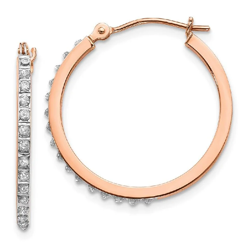 Women's religious earrings-14k Rose Gold Diamond Fascination Round Hinged Hoop Earrings