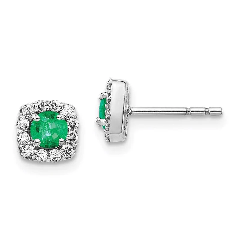 Women's mother-daughter earrings-14k White Gold Diamond & Emerald Earrings