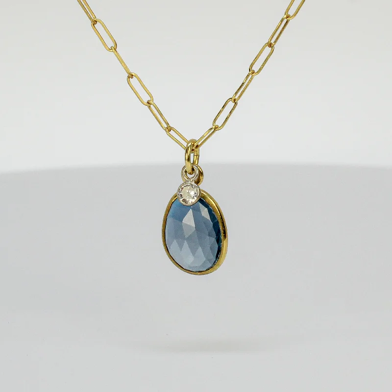 Women's sapphire necklaces-NEW! Bezeled Blue Topaz Pendant in 18k Gold Vermeil by Sarah Richardson