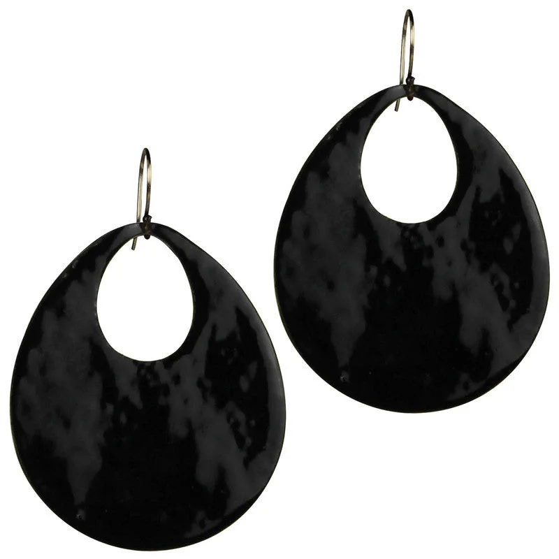 Women's investment rings-Donte Earring, Teardrop Cut Out Black Enamel - Large