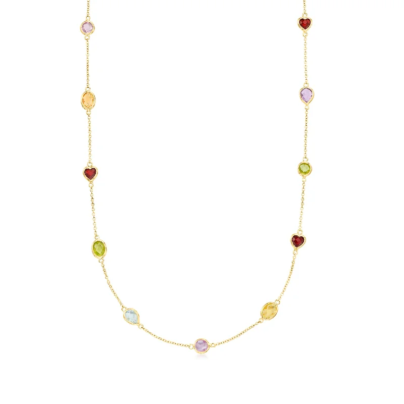 Women's fingerprint necklaces-Ross-Simons Multi-Stone Station Necklace in 18kt Gold Over Sterling