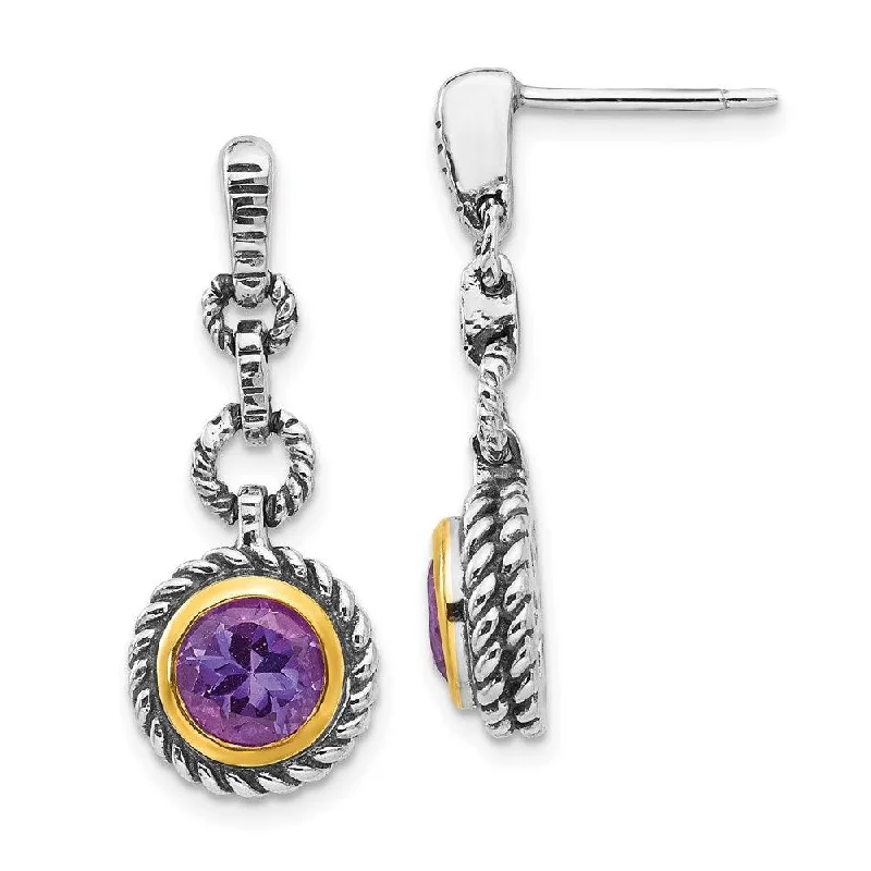 Women's clip-on earrings-Sterling Silver w/Gold-tone Flash Gold-plated Amethyst Earrings