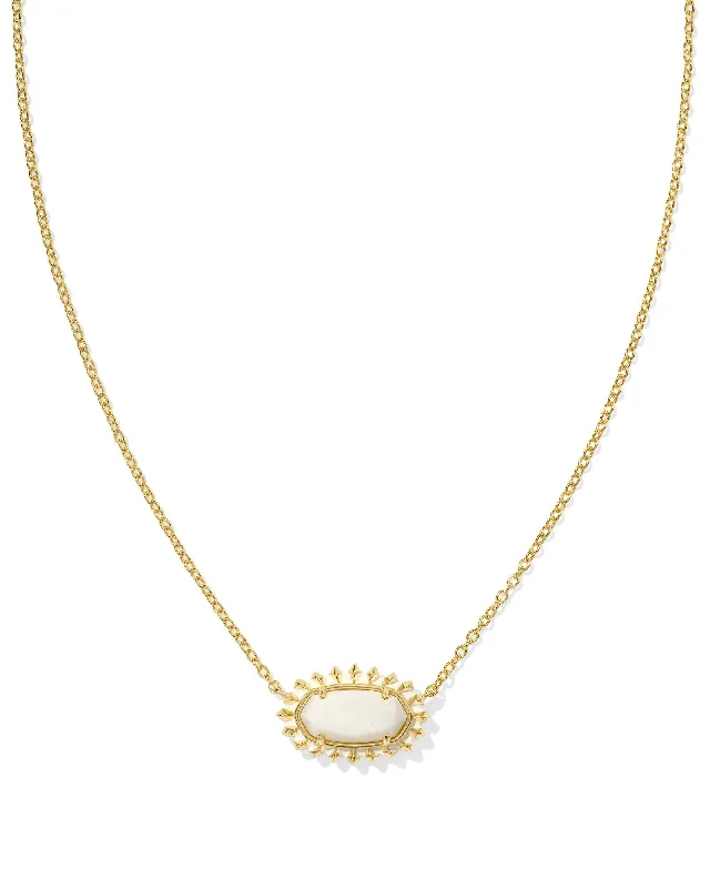 Women's eco-friendly necklaces-Kendra Scott - Elisa Color Burst Frame Short Pendant Necklace - Gold White Mother Of Pearl