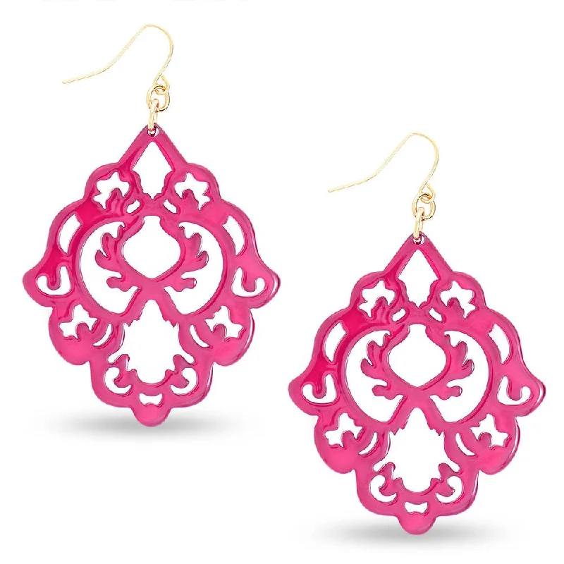 Women's anniversary rings-Hot Pink Scroll Resin Earring