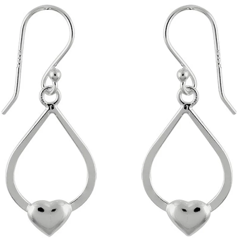 Women's diamond earrings-Classic Women's Earrings - Sterling Silver Teardrop with Heart on Bottom | A-2027