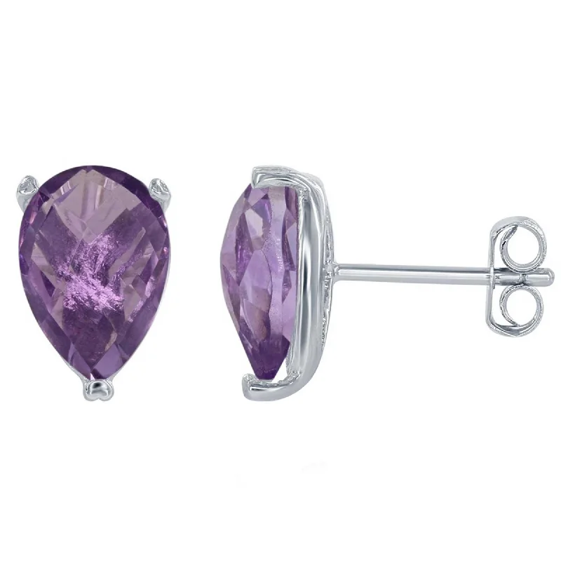 Women's sterling silver earrings-Classic Women's Earrings - Sterling Silver Teardrop Amethyst Gemstone | D-5658