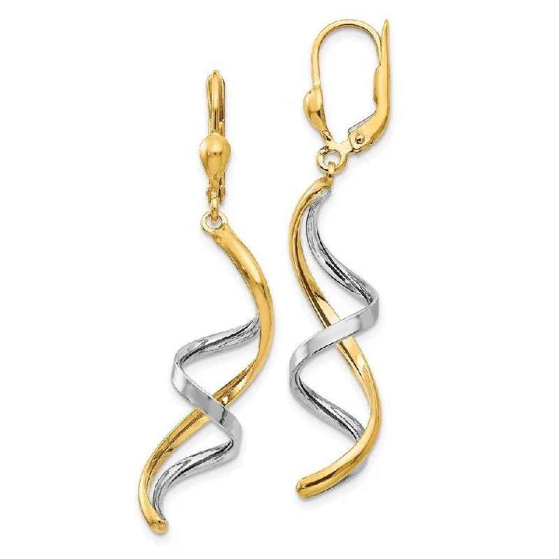 Women's silver-plated earrings-14K Two-tone Spiral Leverback Earrings