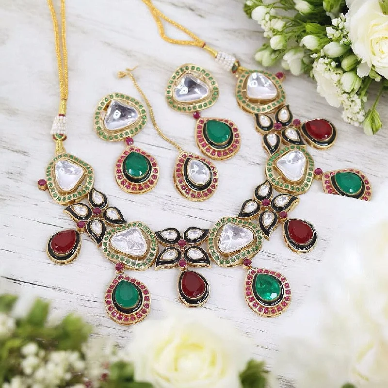 Women's drop earrings-Royal Polki Necklace Jadau Earrings Set, Polki Necklace, Polki Jadau Earrings Set, Polki Jadau Necklace Earrings Set, Polki Jewelry, Bridal Polki Necklace Set, Pakistani Polki Jewellery Set