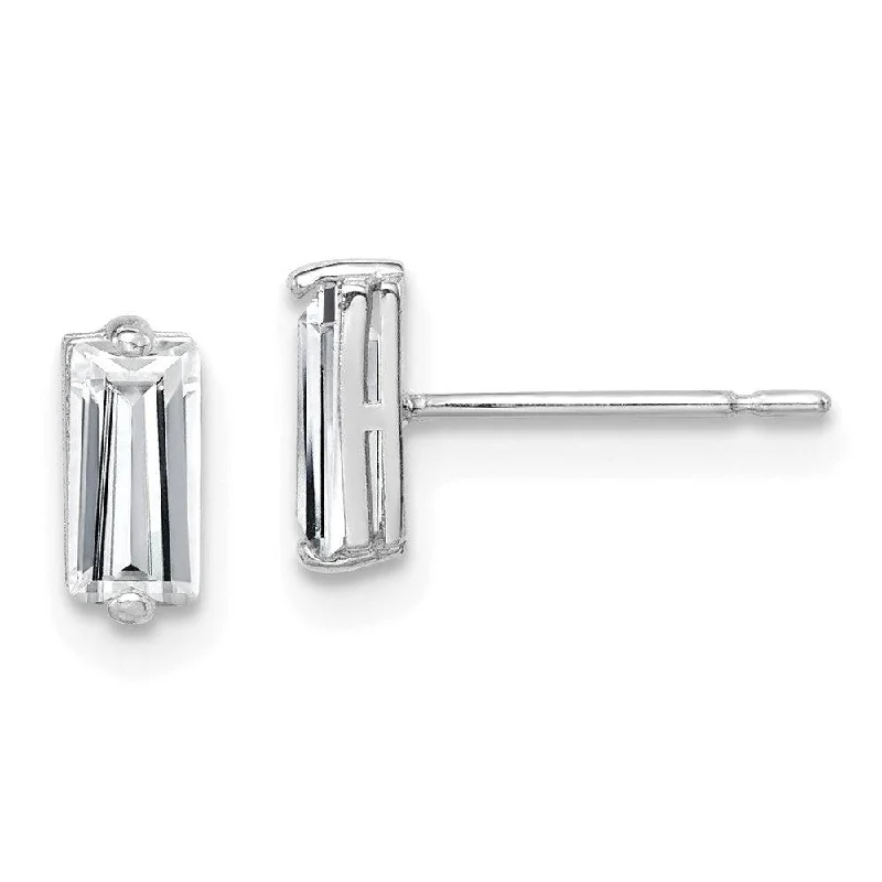 Women's silver-plated earrings-10K White Gold Polished CZ Stud Earrings