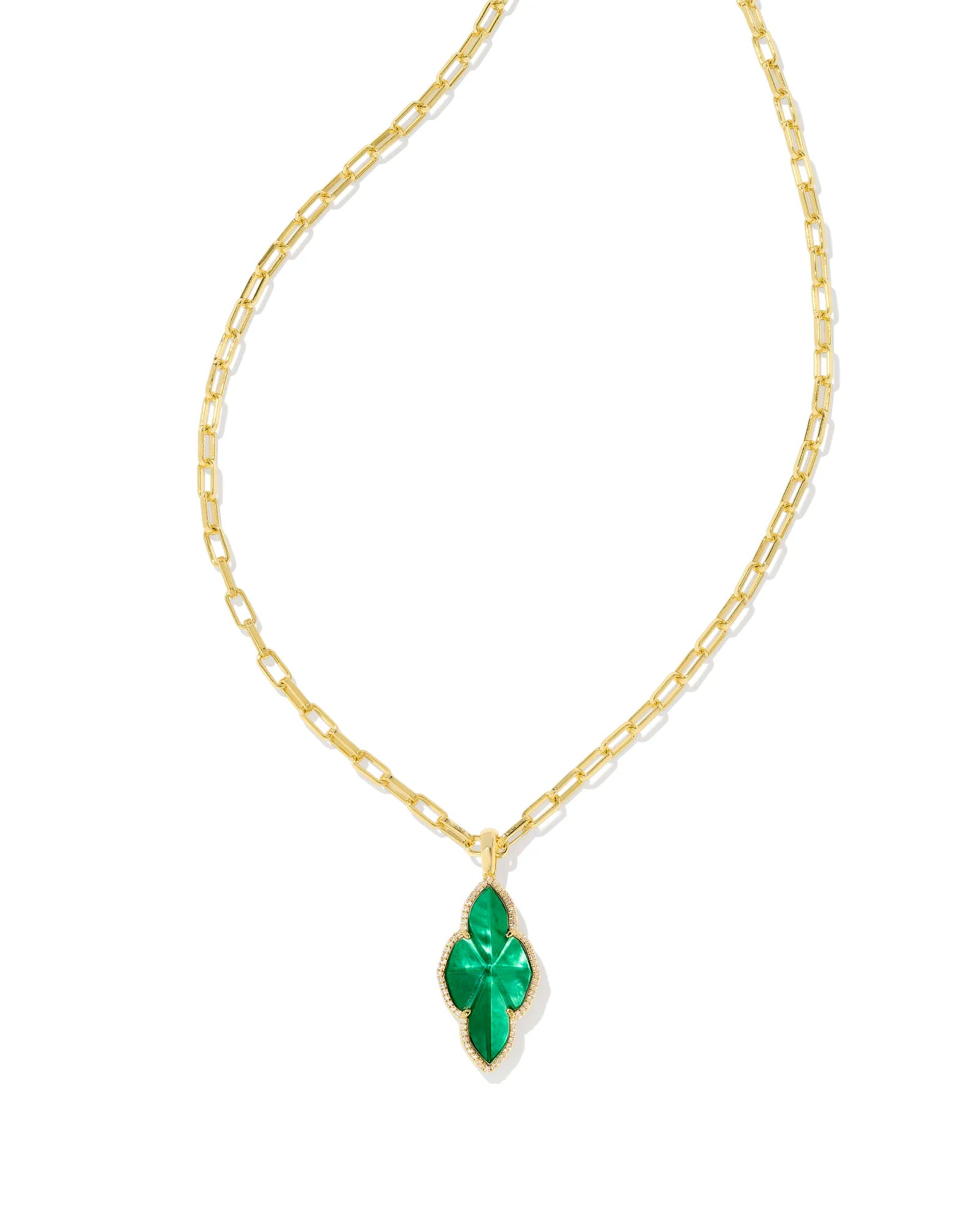 Women's alloy necklaces-Kendra Scott - Necklace - Abbie Gold Pave Frame Large Long Pendant - Green Illusion