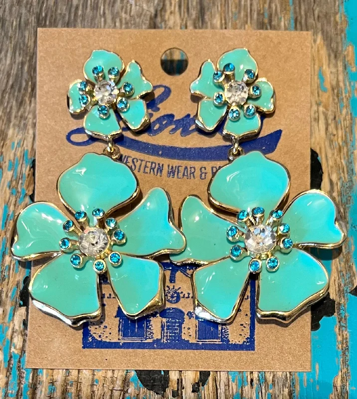 Women's titanium rings-Light Turquoise Bold & Beautiful Flower Earring