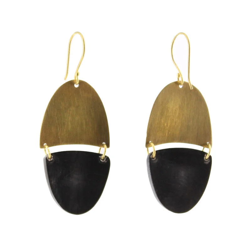 Women's stainless steel rings-Malang Linked Capsule Earring - Dark Horn, Brass