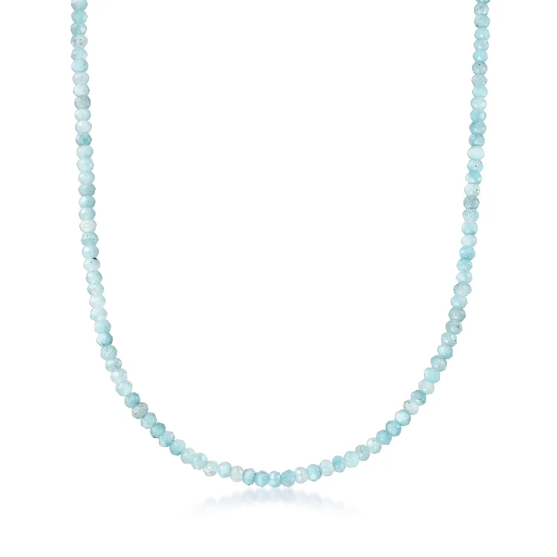 Women's celestial necklaces-Ross-Simons Aquamarine Bead Necklace in 14kt Yellow Gold With Magnetic Clasp