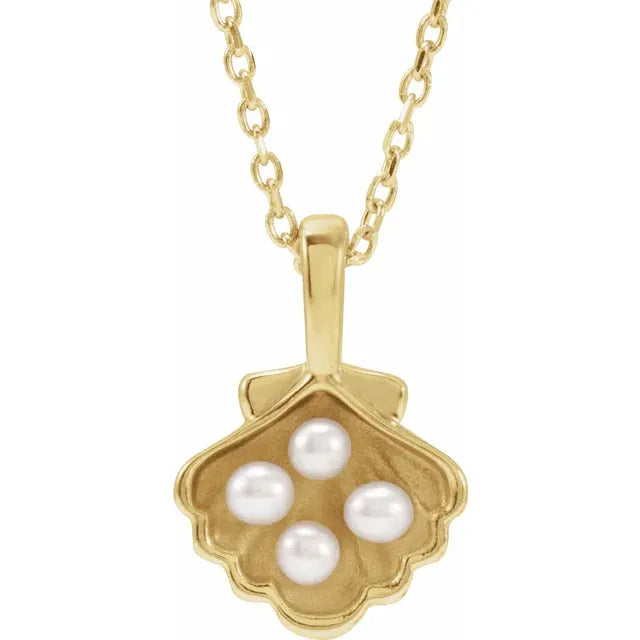 Women's religious necklaces-14K Yellow Gold Polished Seed Pearl Family Necklace