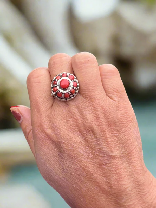 Women's heirloom rings-Round Coral Ring #18