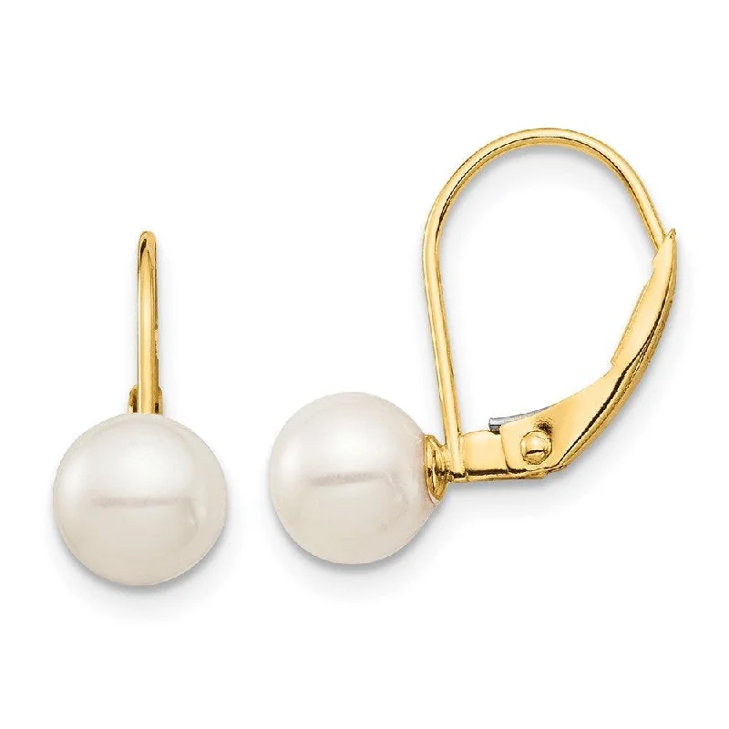 Women's exclusive earrings-Madi K Kid's 14K  6-7mm White Round FW Cultured Pearl Leverback Earrings