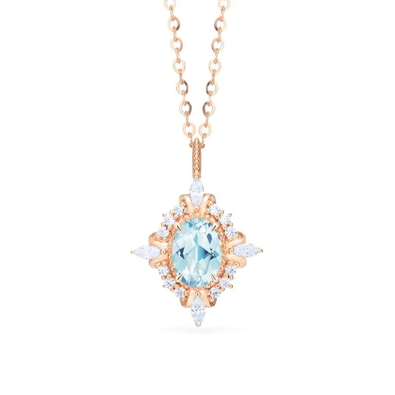 Women's bridal necklaces-[Alessandra] Art Deco Oval Cut Necklace in Aquamarine