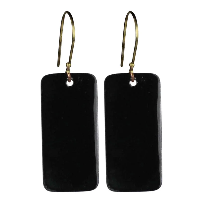 Women's diamond rings-Donte Earring, Rectangle Tab Black Enamel