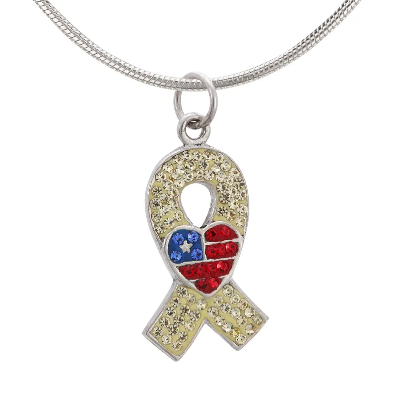 Women's mother-daughter necklaces-American Heart Yellow Ribbon Crystal & Sterling Necklace