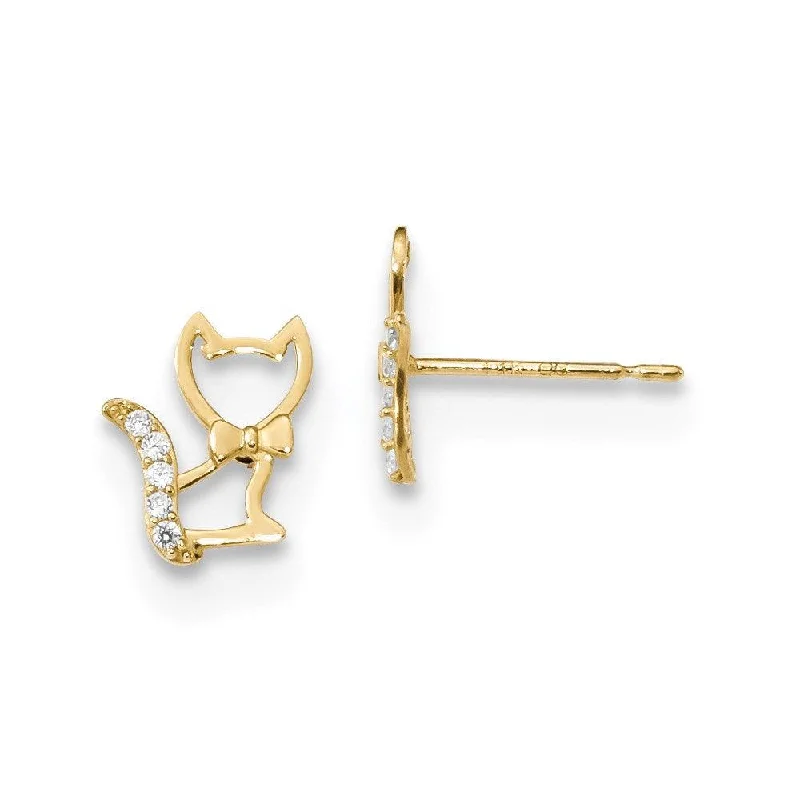 Women's luxury gift earrings-Madi K Kid's 14k   Kitten w/CZ Tail Post Earrings